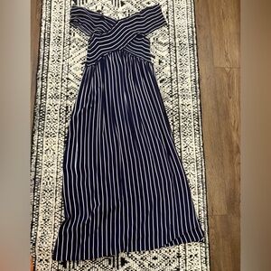 Bloomingdale’s Aqua Nautical Off the Shoulder Summer Maxi Dress